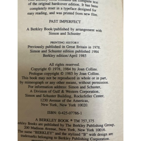 Joan Collins Past Imperfect An Autobiography Book - Picture 5 of 8